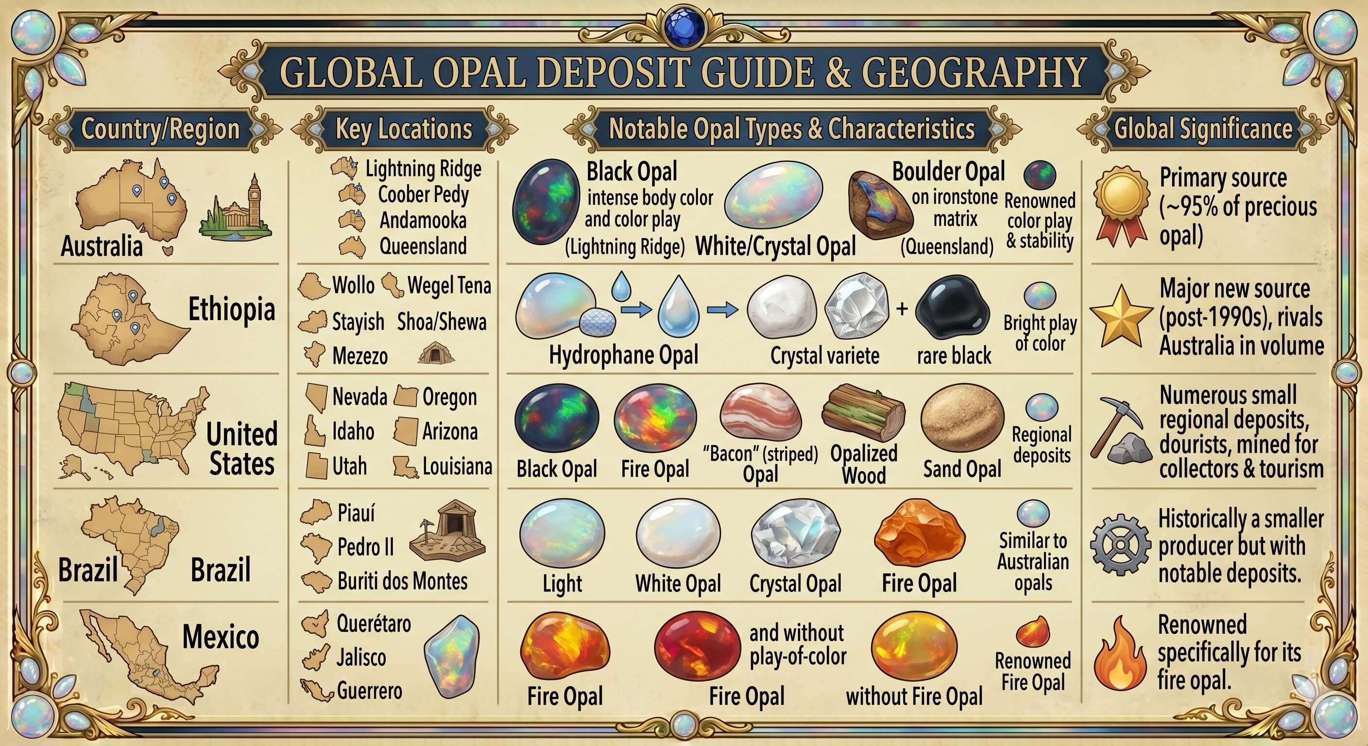 key characteristics of opal from the world